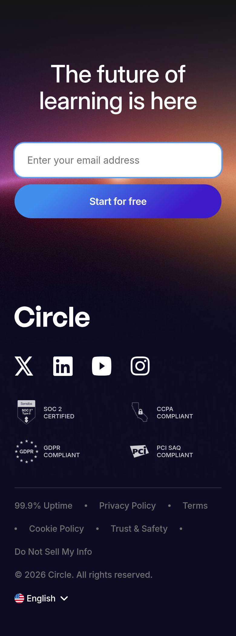The Future of Learning section from Circle, on a phone