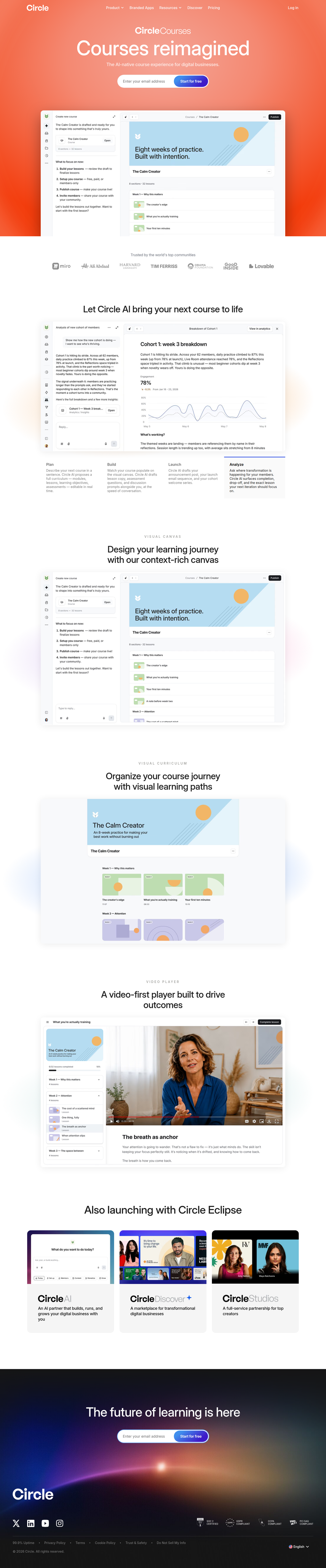 Courses page of Circle