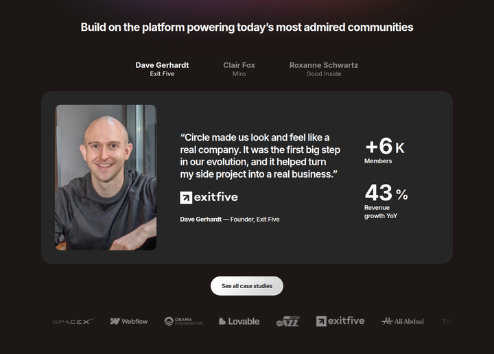 Customer Stories section from Circle