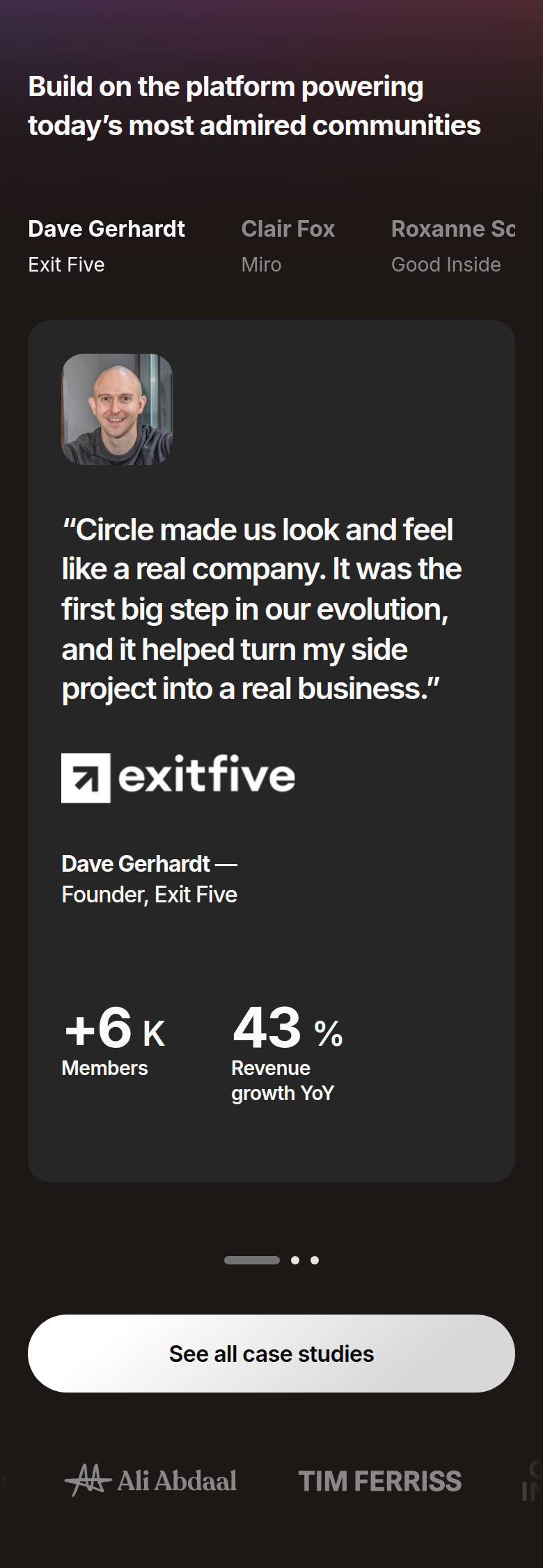 Customer Stories section from Circle, on a phone
