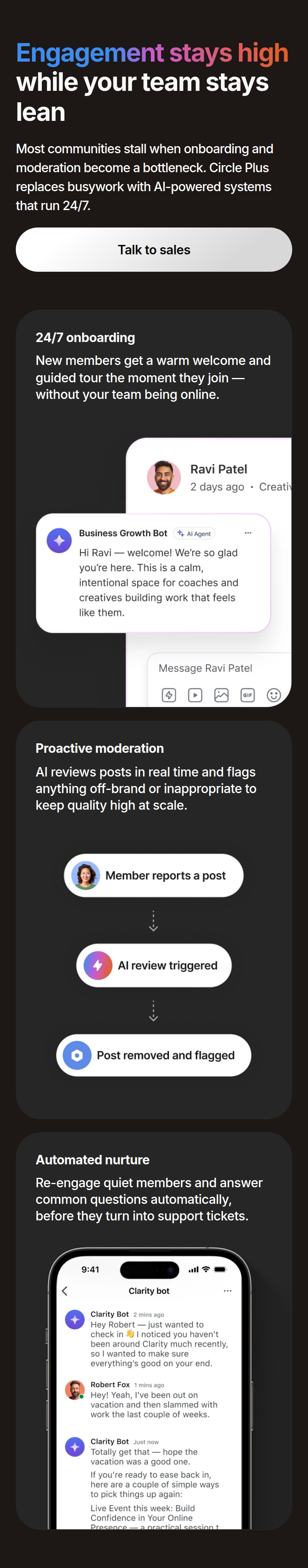 Engagement section from Circle, on a phone