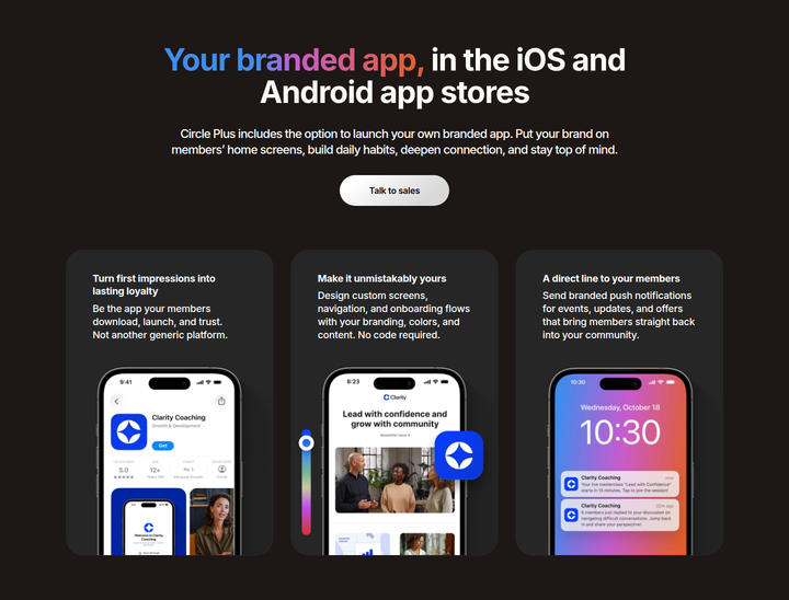 Branded App section from Circle