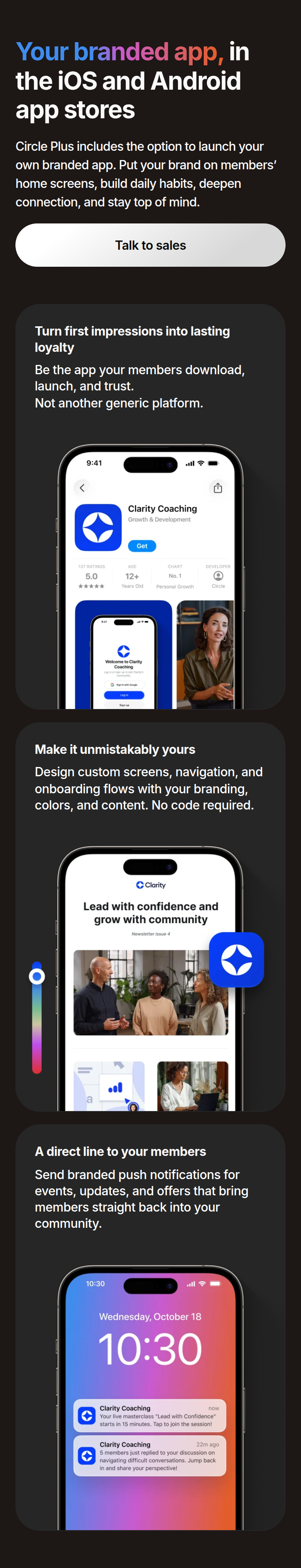 Branded App section from Circle, on a phone