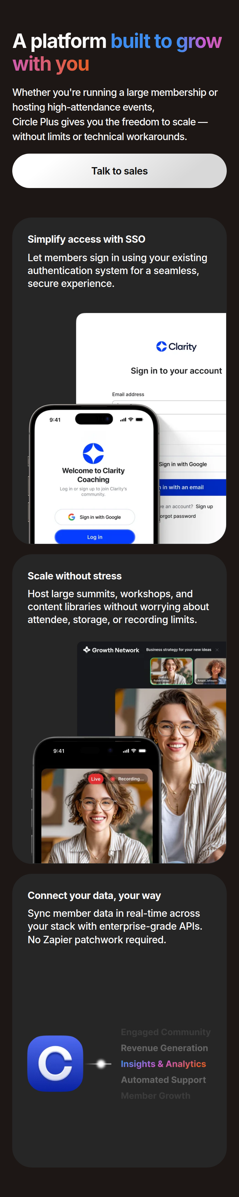 A Platform Built to Grow section from Circle, on a phone