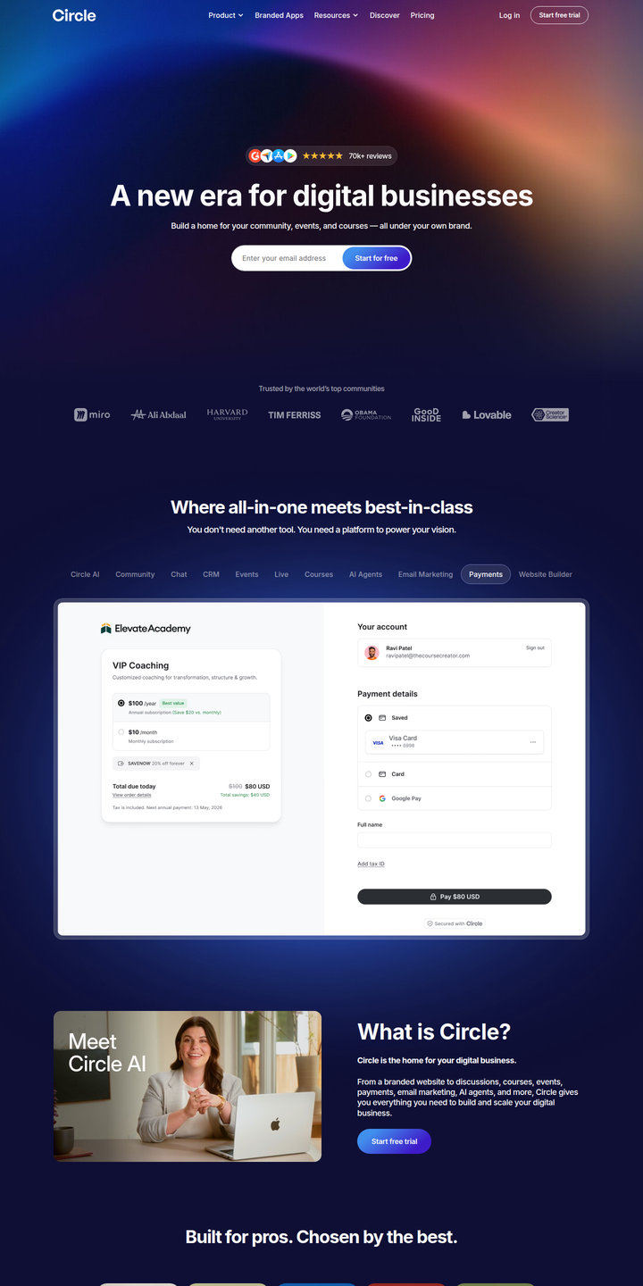 Home page of the Circle website