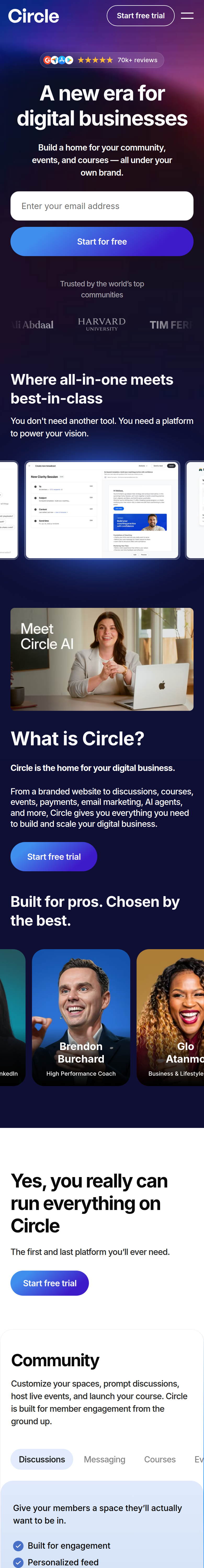 Home page of the Circle website, on a phone