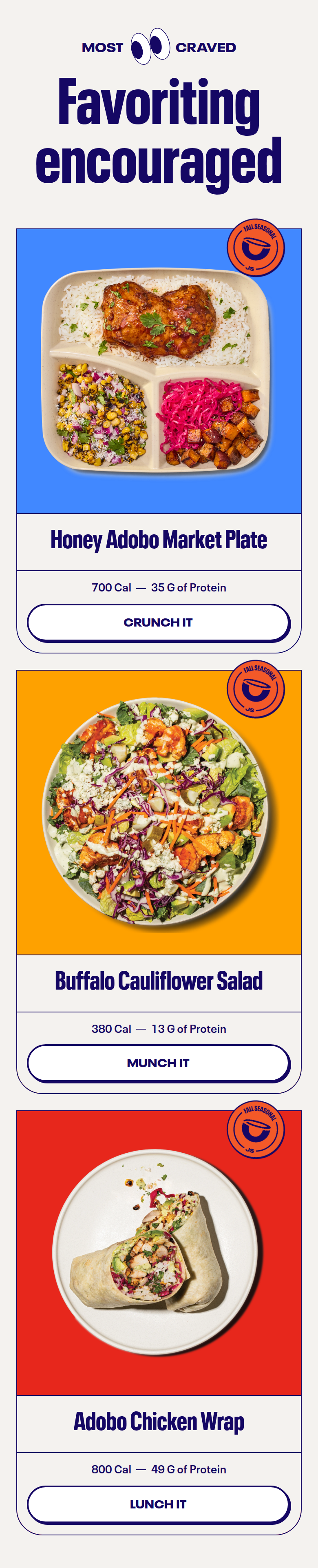 Favoriting Encouraged section from Just Salad, on a phone