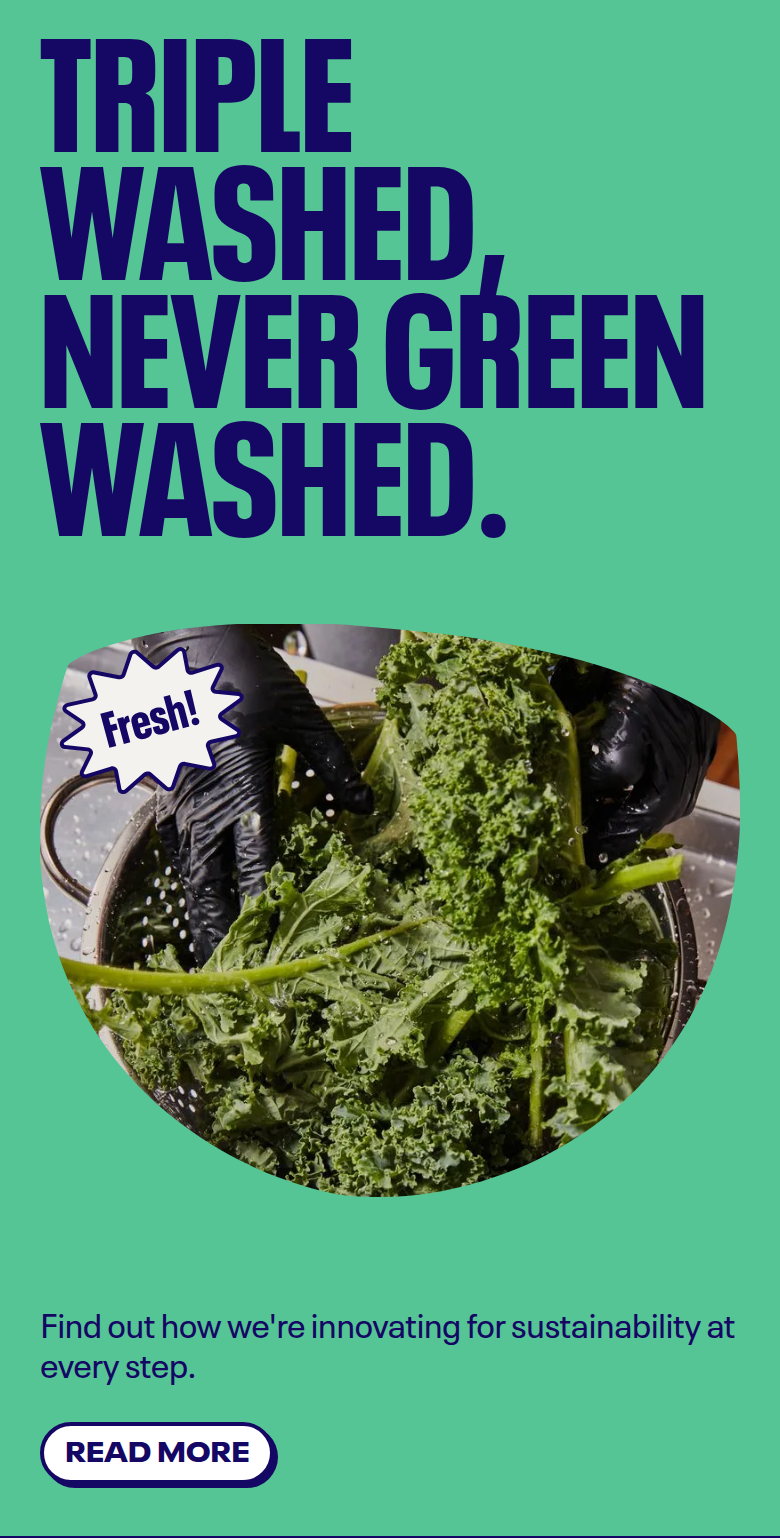 Triple Washed, Never Green Washed section from Just Salad, on a phone