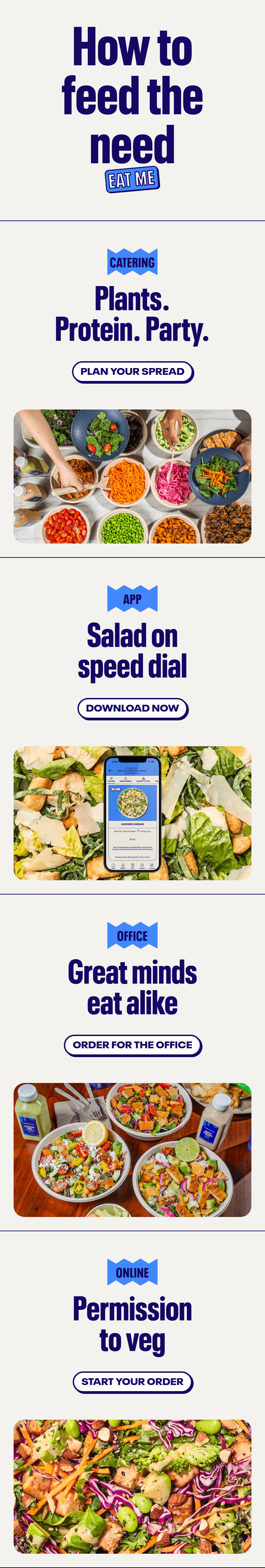 How to Feed the Need section from Just Salad, on a phone