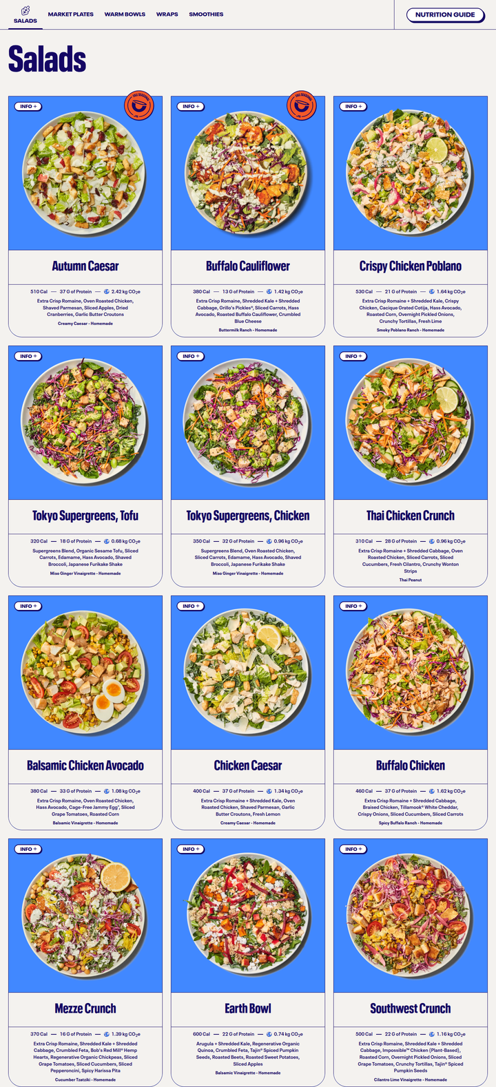 Salads section from Just Salad