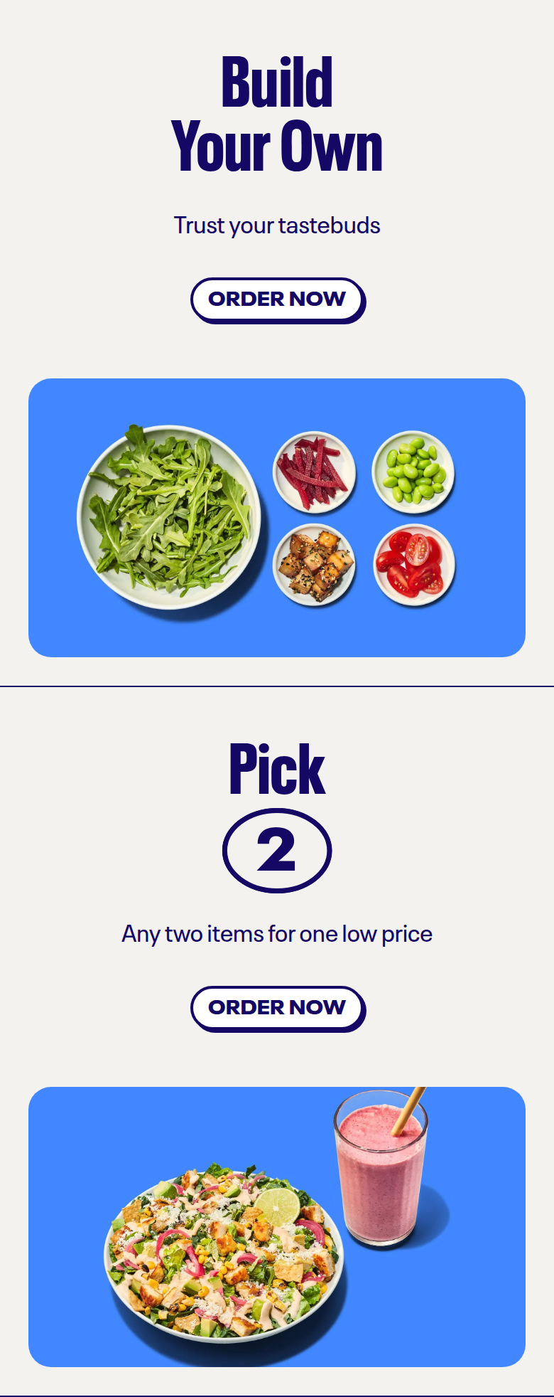 Build Your Own section from Just Salad, on a phone
