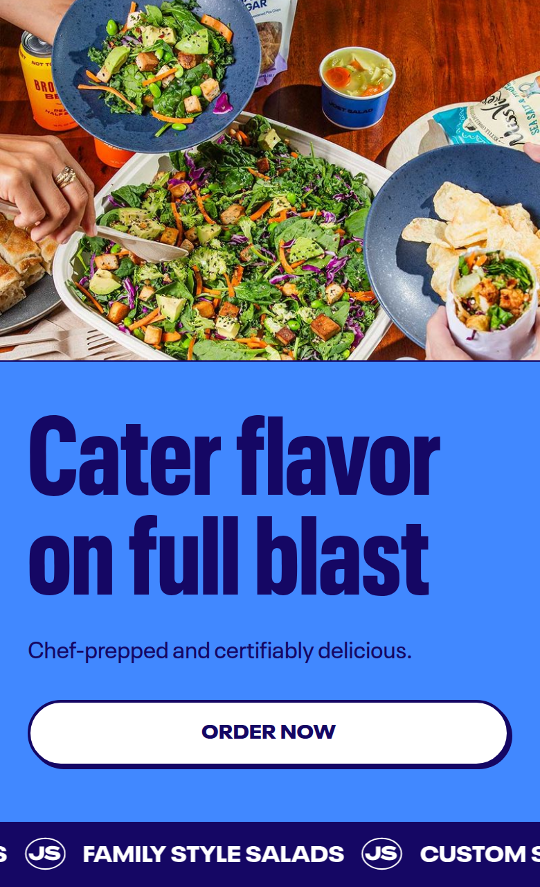 Cater Flavor on Full Blast section from Just Salad, on a phone