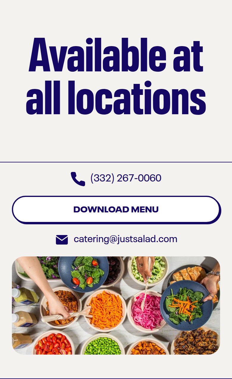 Available at All Locations section from Just Salad, on a phone