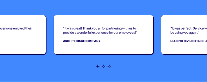 Catering Testimonials section from Just Salad
