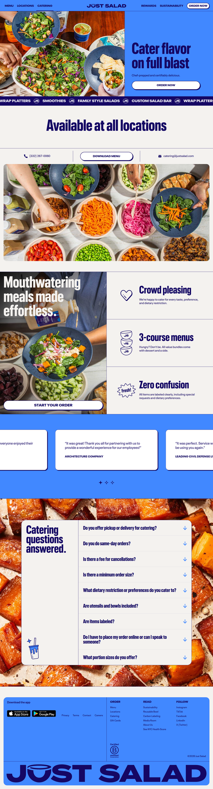 Catering page from Just Salad