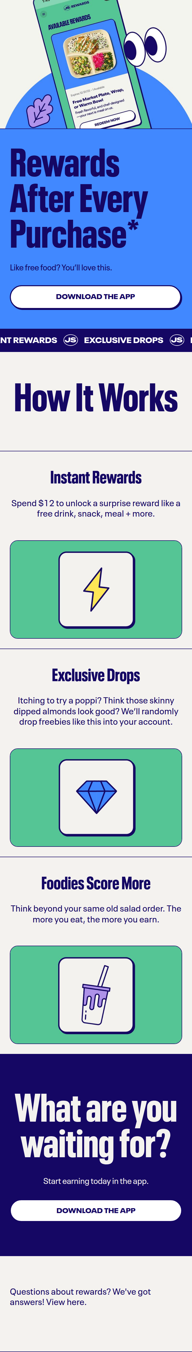 Rewards After Every Purchase section from Just Salad, on a phone