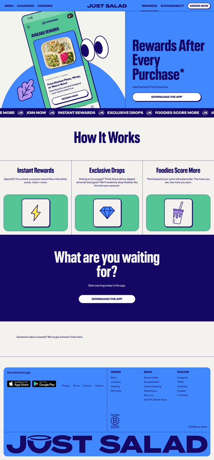 Rewards page from Just Salad