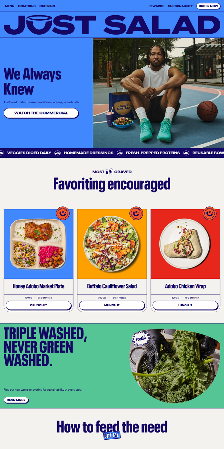 Home page of the Just Salad website