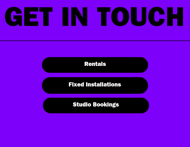 Get in Touch section from Orbit Audiovisuals, on a phone