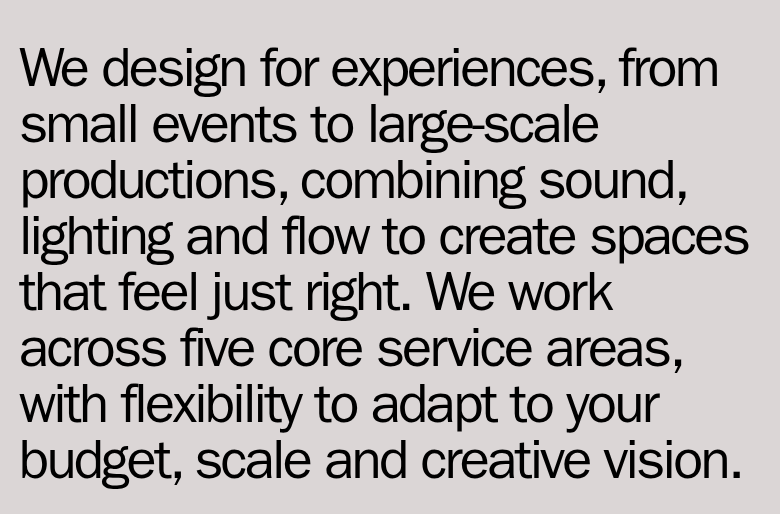 We Design for Experiences section from Orbit Audiovisuals, on a phone