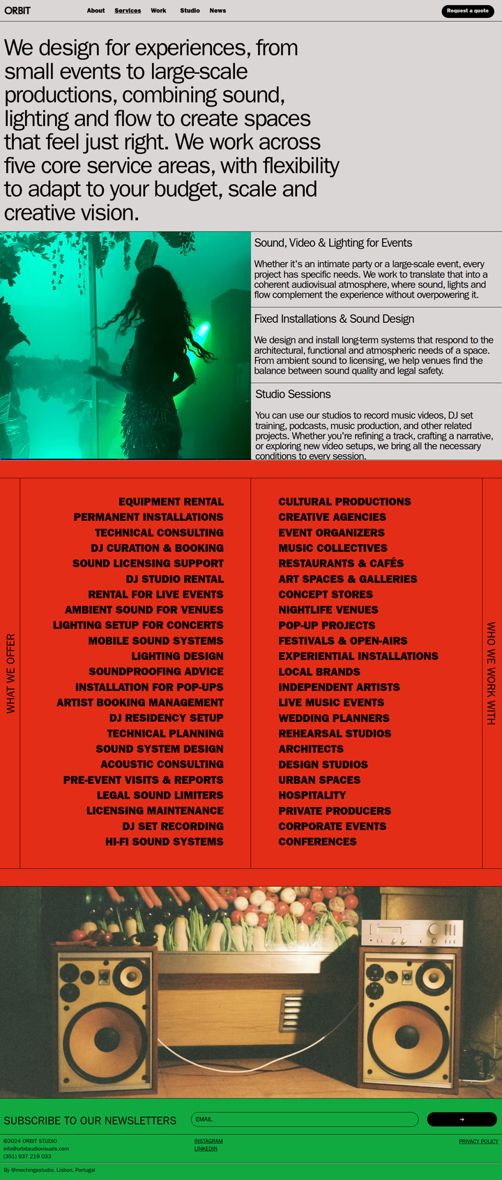 Services page from Orbit Audiovisuals