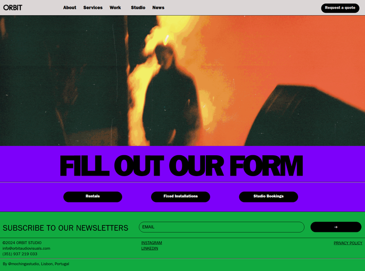 Request a Quote page from Orbit Audiovisuals