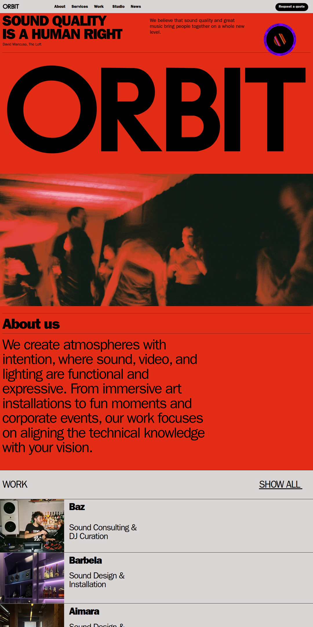 Home page of the Orbit Audiovisuals website