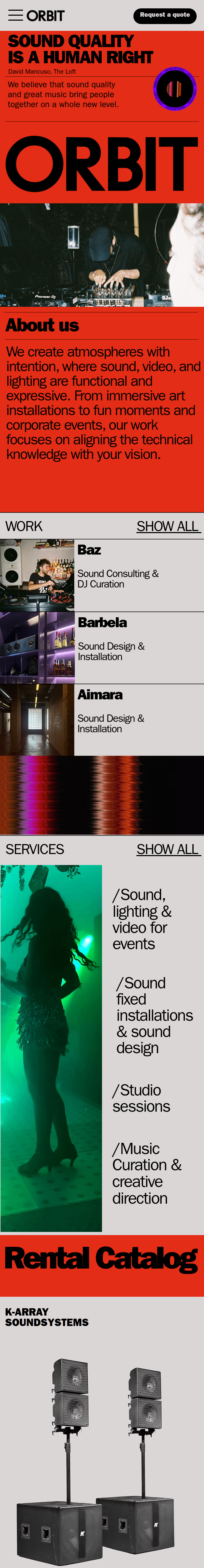 Home page of the Orbit Audiovisuals website, on a phone