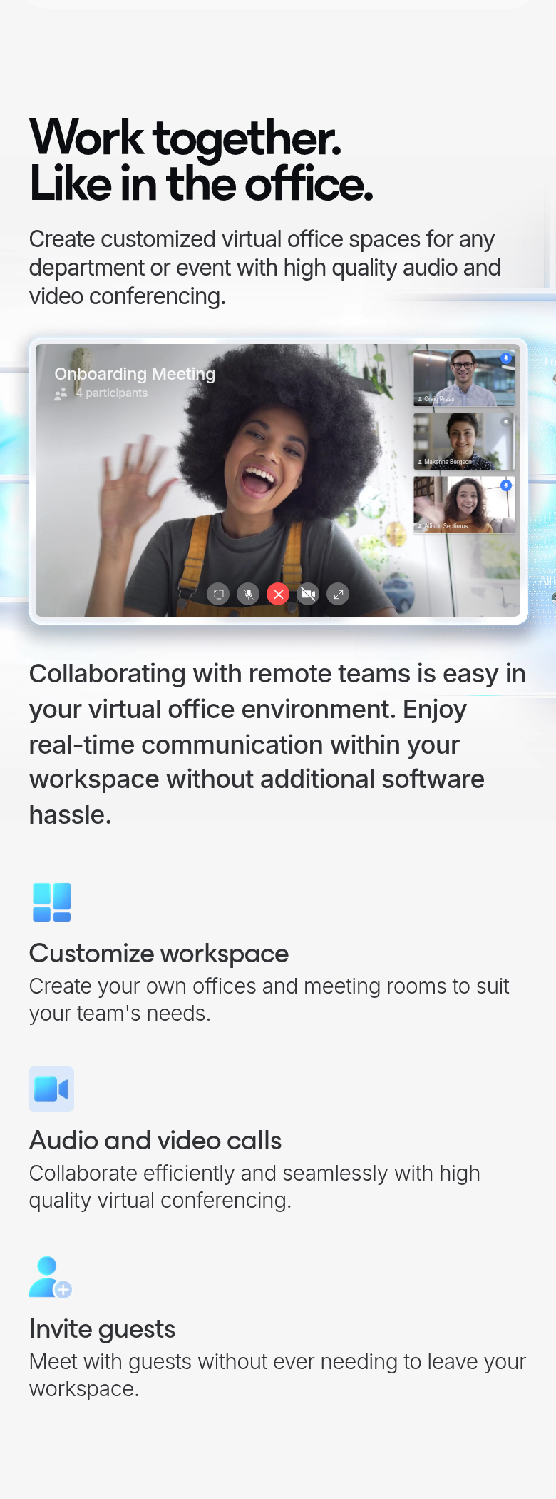 Work Together section from Huly, on a phone