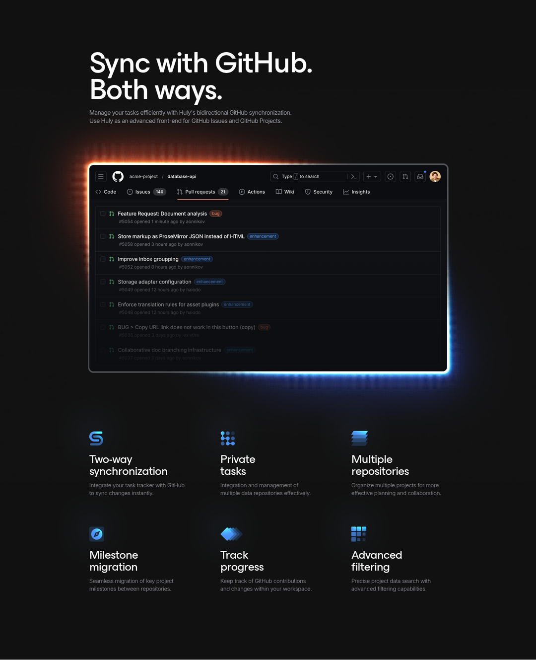 Sync with GitHub section from Huly