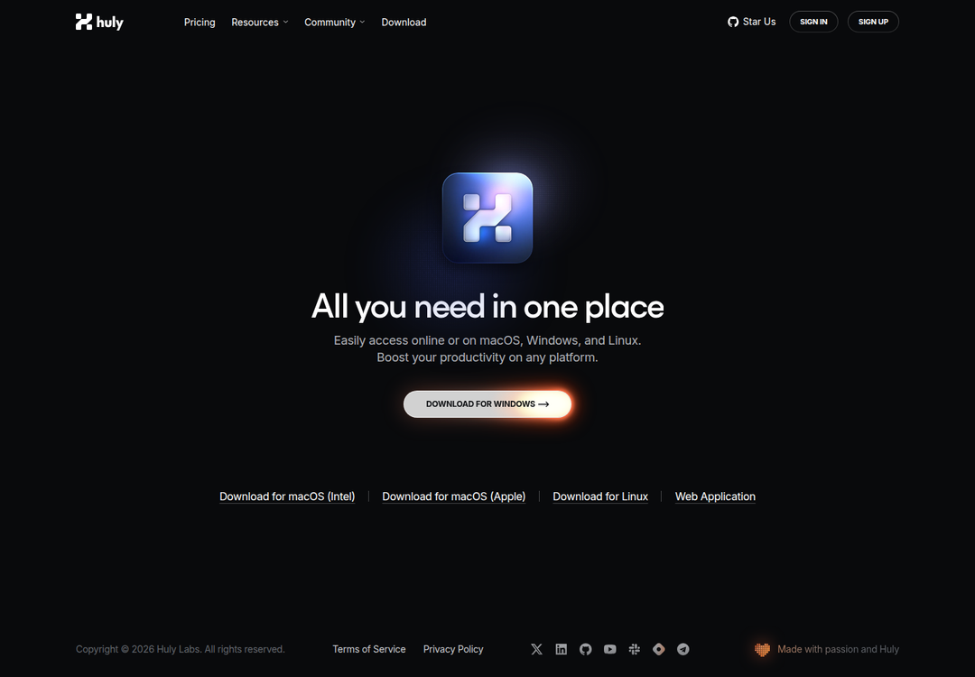 Download page of Huly
