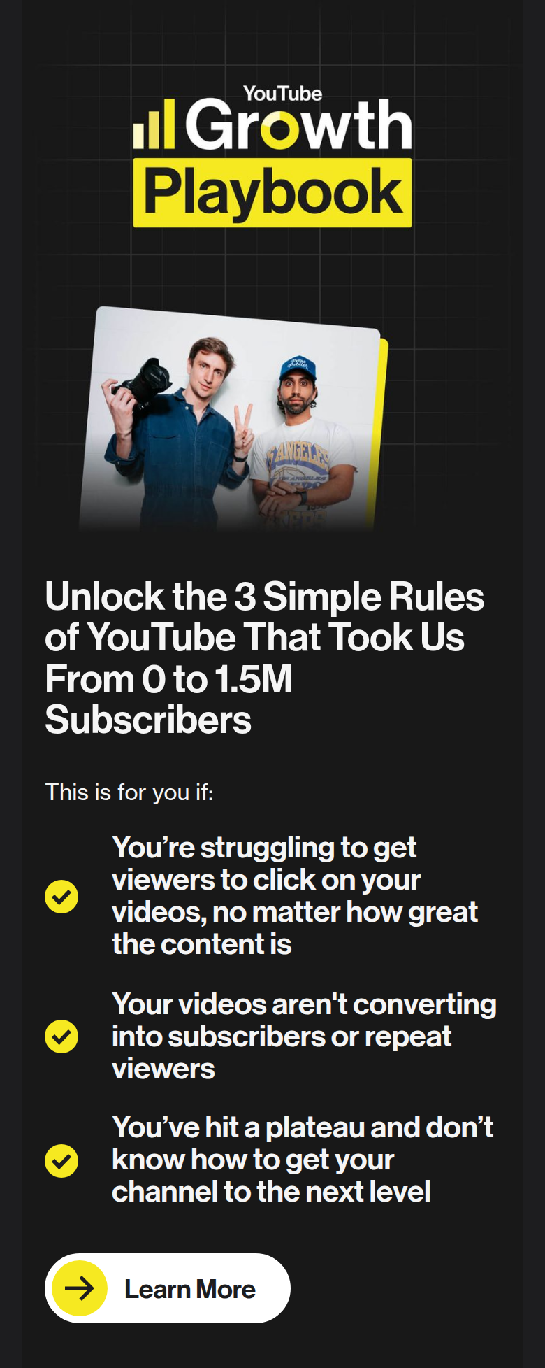 YouTube Growth Playbook section from Colin & Samir, on a phone