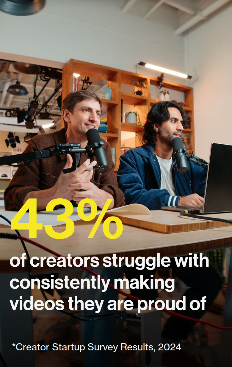 43% of Creators Struggle section from Colin & Samir, on a phone