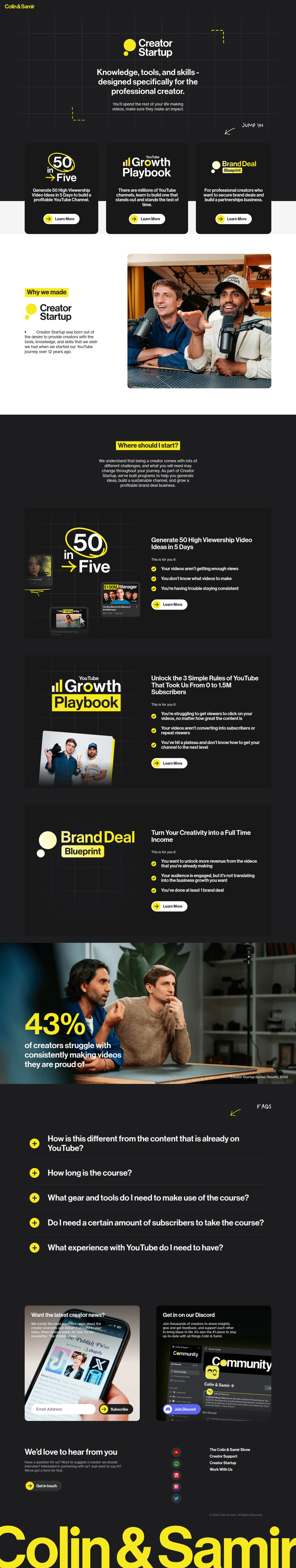 Creator Startup page of Colin & Samir