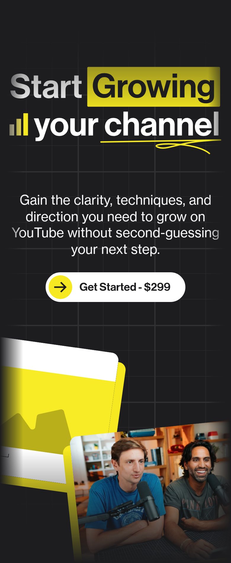 Start Growing Your Channel section from Colin & Samir, on a phone