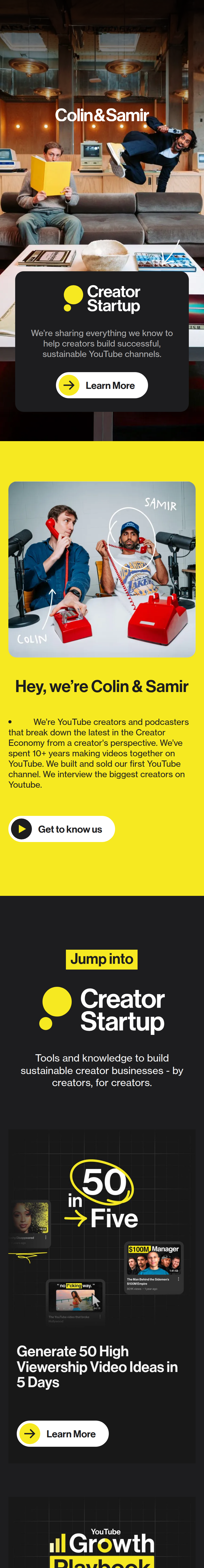 Home page of the Colin & Samir website, on a phone