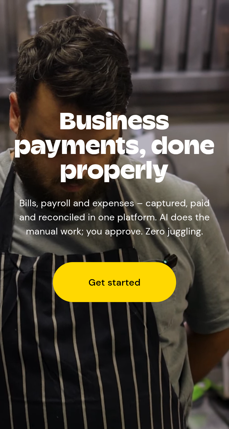 Business Payments, Done Properly section from Apron, on a phone