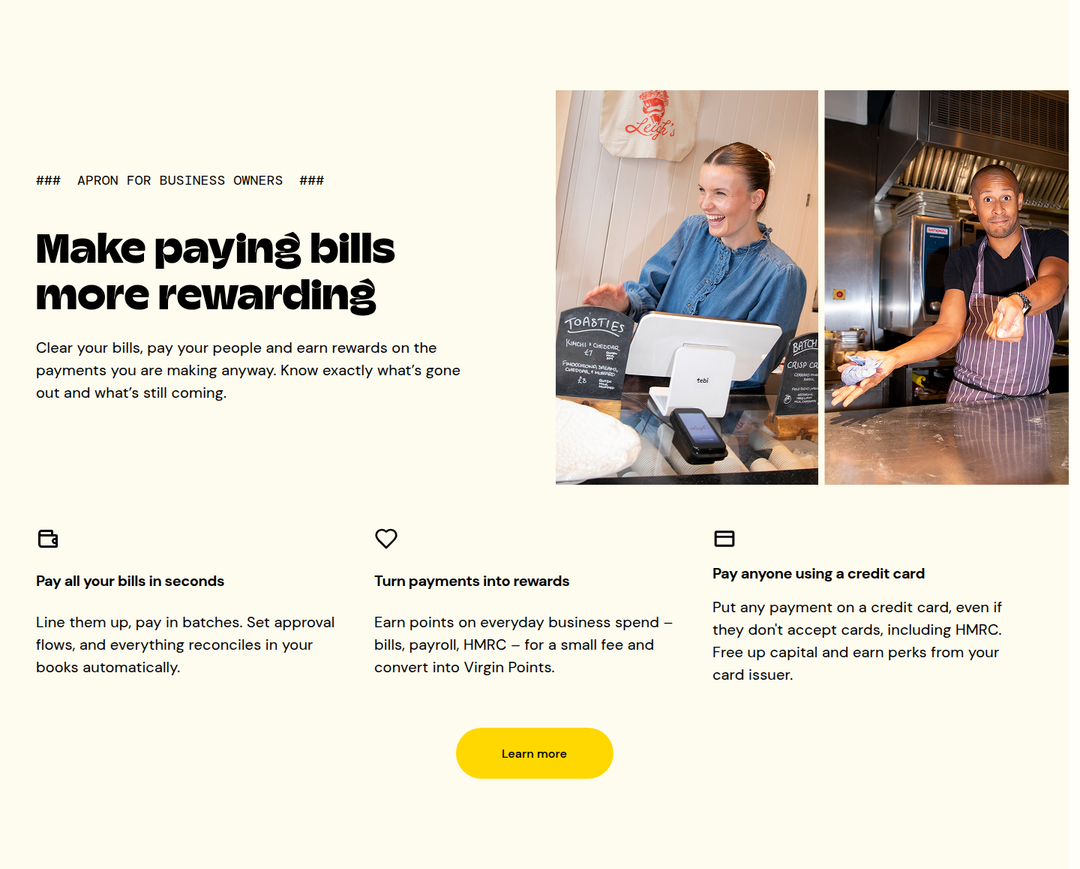 Make Paying Bills More Rewarding section from Apron