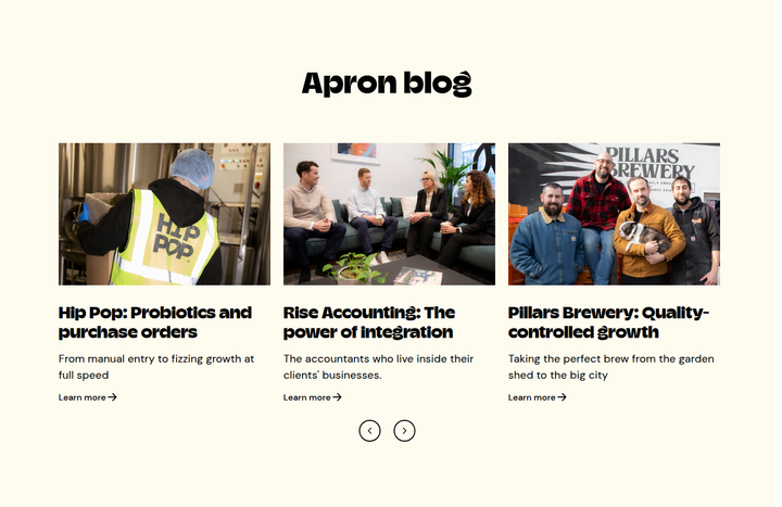 Apron Blog section from Apron