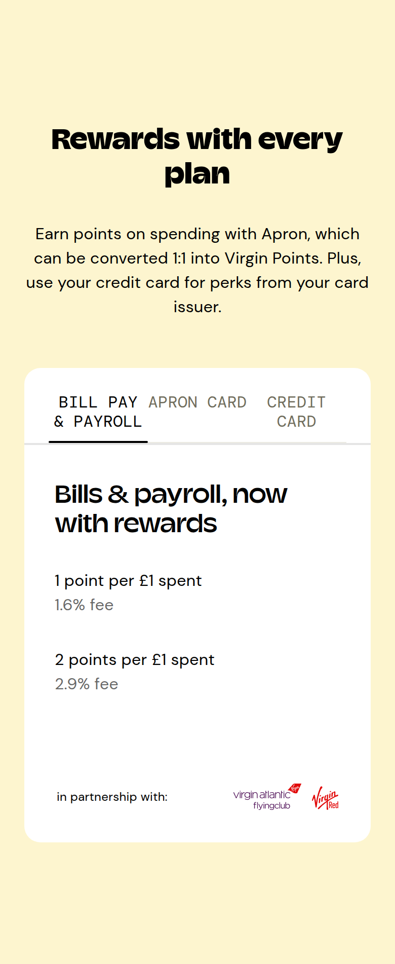 Rewards with Every Plan section from Apron, on a phone