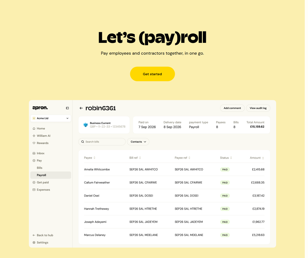 Pay Employees and Contractors in One Go section from Apron