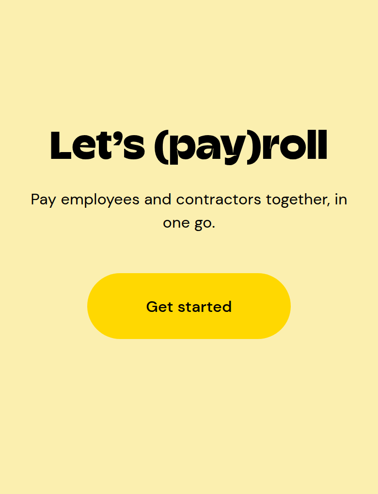 Pay Employees and Contractors in One Go section from Apron, on a phone