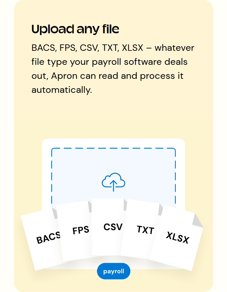 Upload Any File section from Apron, on a phone
