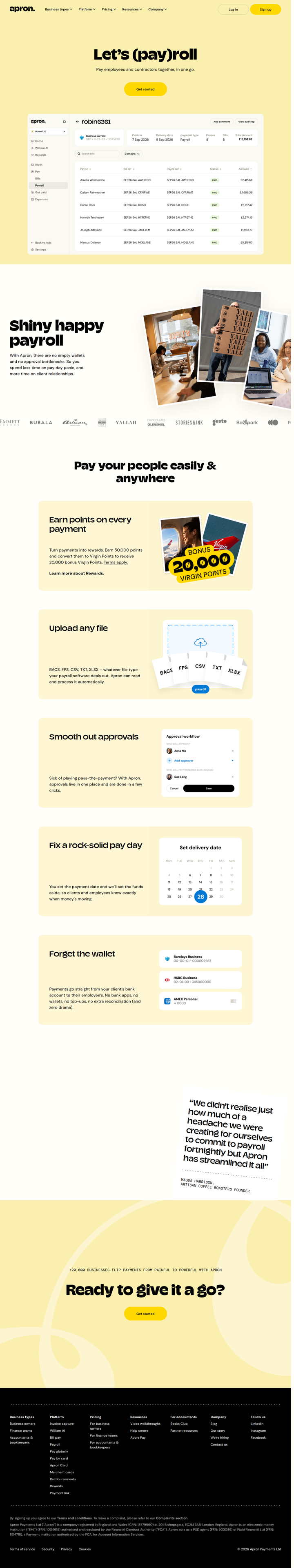 Payroll page from Apron
