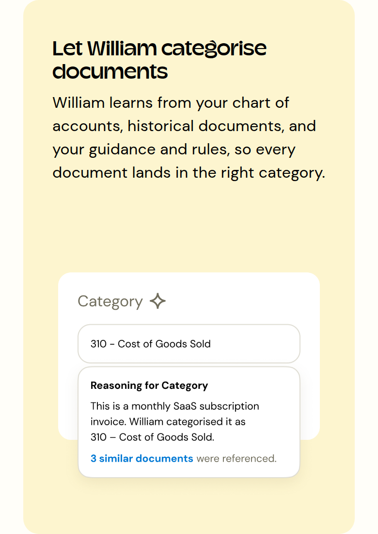 Let William Categorise Documents section from Apron, on a phone