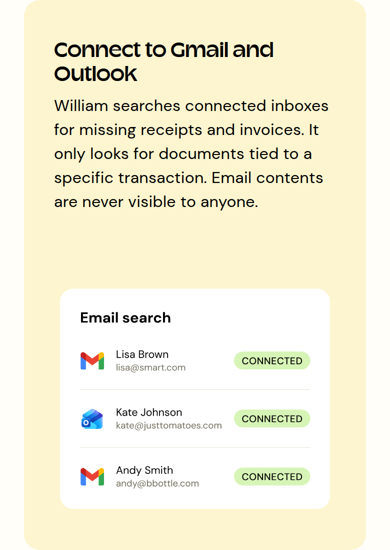 Connect to Gmail and Outlook section from Apron, on a phone