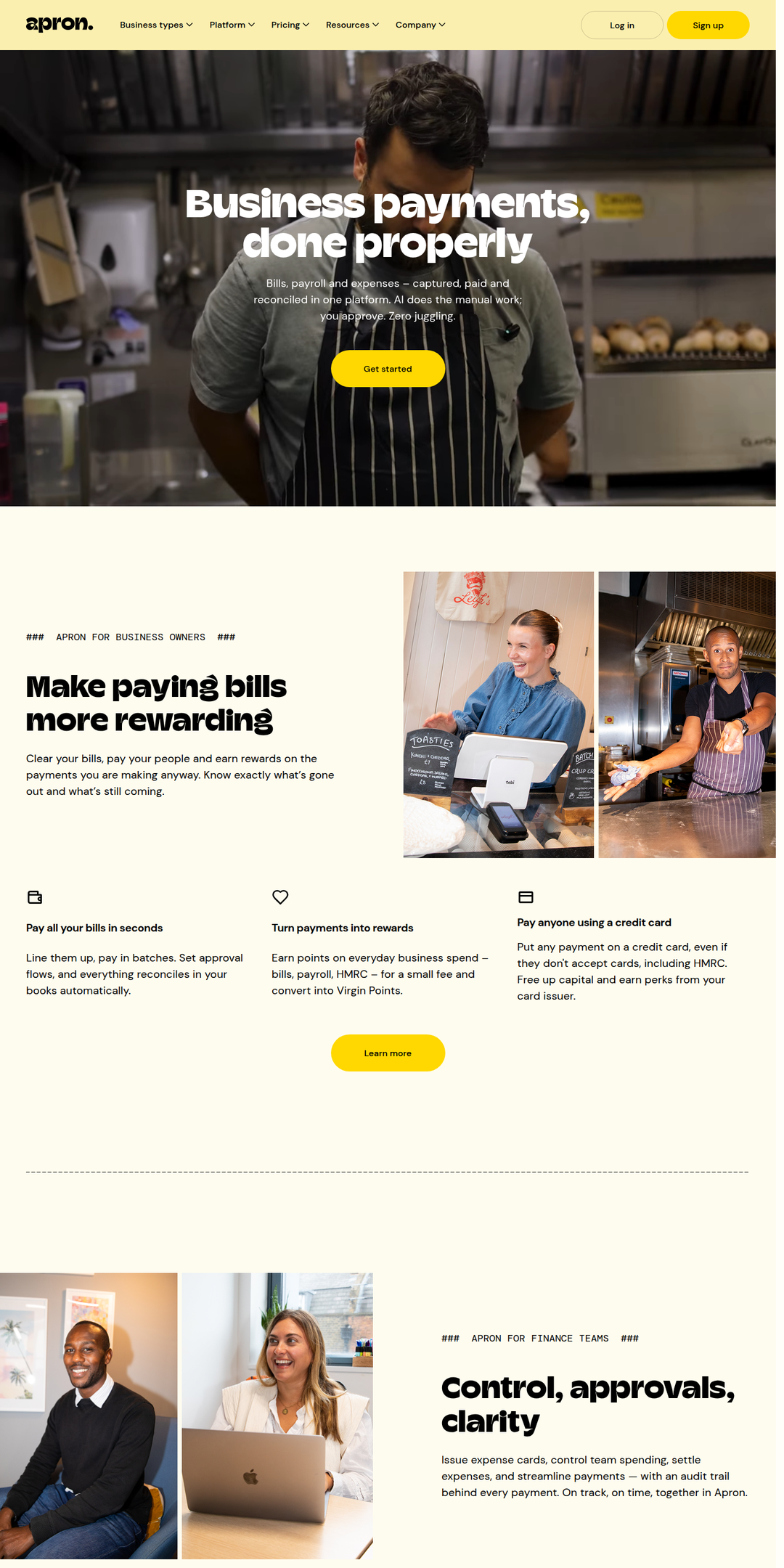 Home page of the Apron website