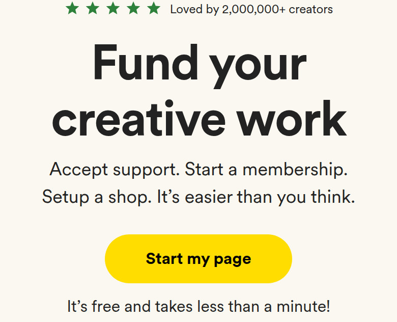 Fund Your Creative Work section from Buy Me a Coffee, on a phone
