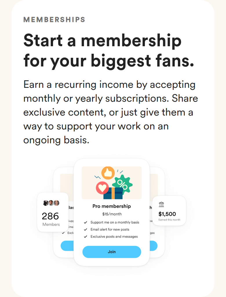 Start a Membership section from Buy Me a Coffee, on a phone