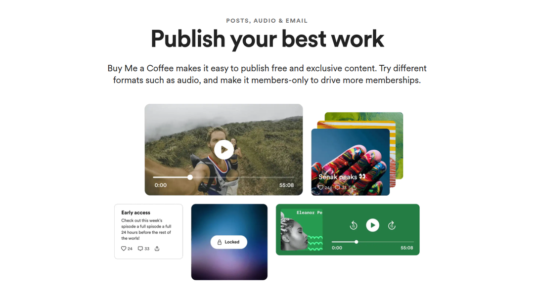 Publish Your Best Work section from Buy Me a Coffee